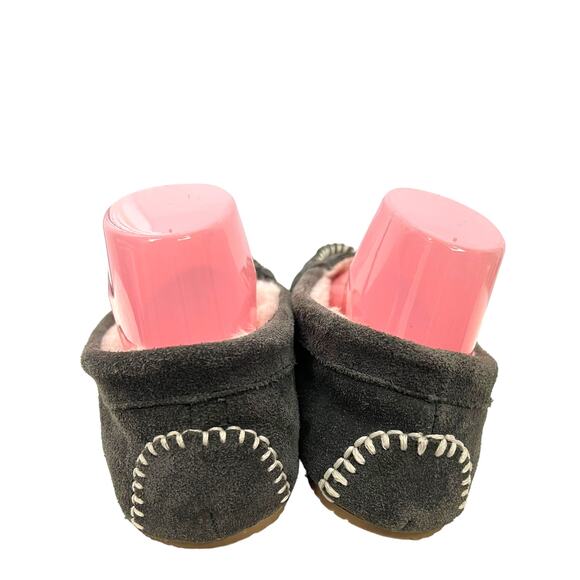 Minnetonka MINNETONKA Dark Gray Suede Sherpa Slippers 8 Comfortable Warm - Picture 3 of 10
